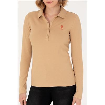 Kadın Kum Basic Polo Yaka Sweatshirt