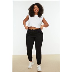 Siyah Jogger Paçası Lastikli Örme Büyük Beden Eşofman Altı TBBSS22EA0065