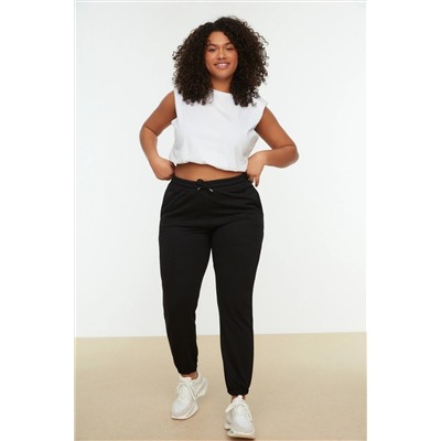 Siyah Jogger Paçası Lastikli Örme Büyük Beden Eşofman Altı TBBSS22EA0065