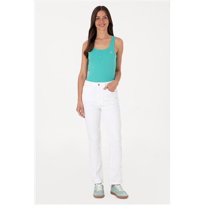 Kadın Beyaz Slim Flare Cropped Fit Jean Pantolon