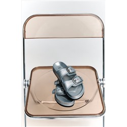 DENIM FLAT SLIDER SANDALS WITH BUCKLES