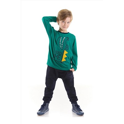 Denokids Feed Me Timsah Erkek Çocuk Yeşil T-shirt Pantolon Takım CFF-22S1-095