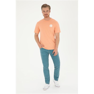 Erkek Regular Fit Bisiklet Yaka Somon Tişört