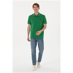 Erkek Regular Fit Polo Yaka Yeşil Basic Tişört