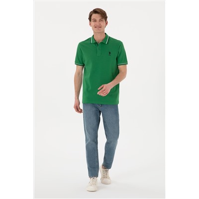 Erkek Regular Fit Polo Yaka Yeşil Basic Tişört