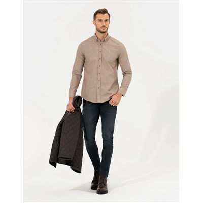 Bej Slim Fit Uzun Kollu Gömlek