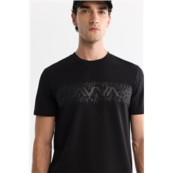 Siyah Bisiklet Yaka İnterlok Elastan T-Shirt
