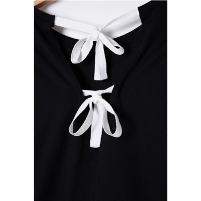 Siyah Regular Fit Sırtı Bağlama/Fiyonk Detaylı Örme Büyük Beden T-shirt TBBSS25BF00000