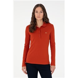 Kadın Kiremit Basic Polo Yaka Sweatshirt