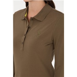 Kadın Haki Basic Polo Yaka Sweatshirt