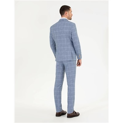Ekose Açık Mavi Slim Fit Takım Elbise