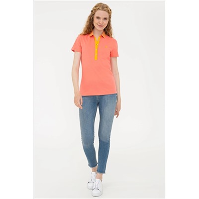 Kadın Nar Çiçeği Basic Polo Yaka Tişört
