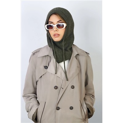 Ritnice Kadın İpli Haki Balaclava Triko Bere / Başlık 1290