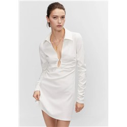 Vestido escote detalles fruncidos -  Mujer | MANGO OUTLET España