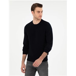 Açık Lacivert Slim Fit Bisiklet Yaka Triko Kazak