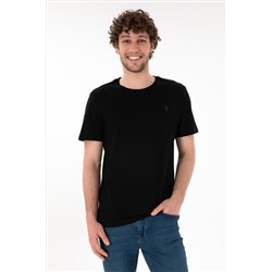 Erkek Regular Fit Bisiklet Yaka Siyah Basic Tişört