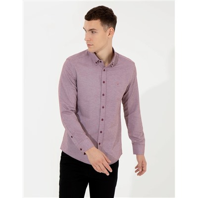 Bordo Slim Fit Oxford Gömlek