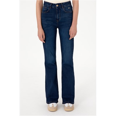 Kadın Koyu Mavi Slim Flare Fit Jean Pantolon