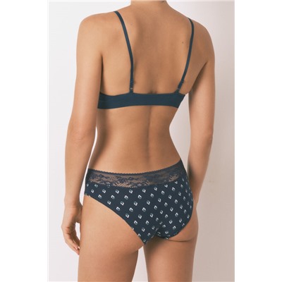 Braga ancha algodón estampada encaje navy