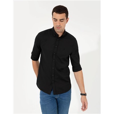 Siyah Slim Fit Oxford Gömlek