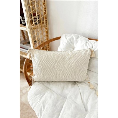 Realhomes Handmade Elişi Natural Buldan Bezi Otantik Organik Pamuklu Püsküllü Kırlent Kılıfı BULDAN-KirlentTekli