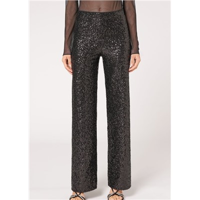 Palazzo-Leggings mit Pailletten