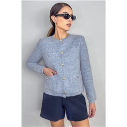 Ritnice Kadın Cozy Cepli Light Blue Buklet Hırka 1289