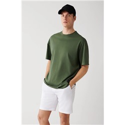 Avva Erkek Haki Oversize Bisiklet Yaka %100 Pamuk T-shirt E001032