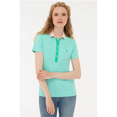 Kadın Mint Basic Polo Yaka Tişört