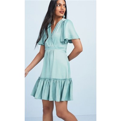 Gestuftes Minikleid aus Satin zum Wickeln