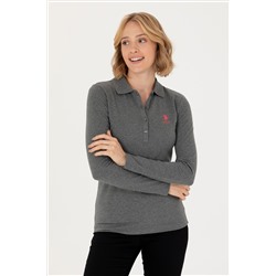 Kadın Antrasit Melanj Basic Polo Yaka Sweatshirt
