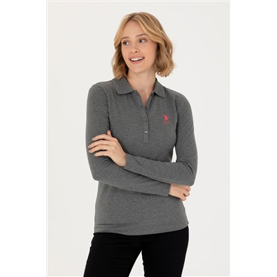 Kadın Antrasit Melanj Basic Polo Yaka Sweatshirt