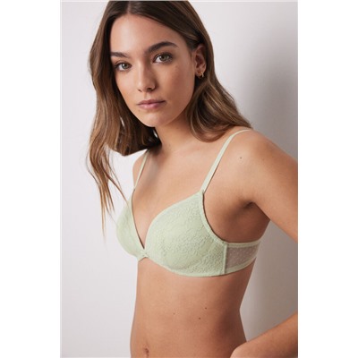 CHARMING Sujetador triangular relleno sin aro encaje tul plumeti verde
