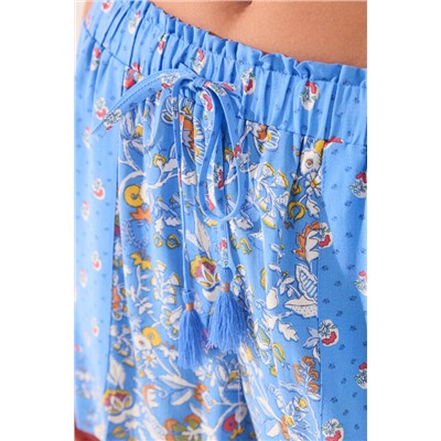 Pantalón corto viscosa patchwork azul