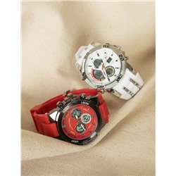 MEN'S RED AND BLACK RUBBER STRAP ANA DIGI WATCH