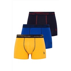 U.S. Polo Assn. Erkek Saks - Lacivert - Sarı 3 Lü Boxer US.01.80178