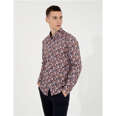 Turuncu Slim Fit Uzun Kollu Gömlek