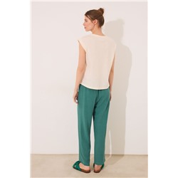 Pantalón Capri lino y viscosa verde