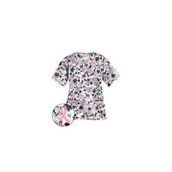 UA Painted Pink Ribbons White Print Scrub Top