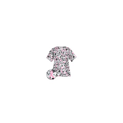 UA Painted Pink Ribbons White Print Scrub Top