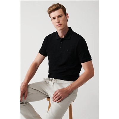 Avva, Erkek Siyah %100 Pamuk 3 Düğmeli Polo Yaka T-shirt A31y1194