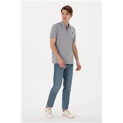 Erkek Regular Fit Polo Yaka Gri Melanj Basic Tişört