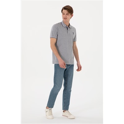 Erkek Regular Fit Polo Yaka Gri Melanj Basic Tişört