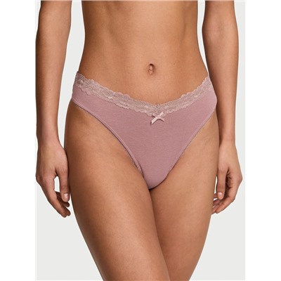 Stretch Cotton High-Leg Scoop Thong Panty