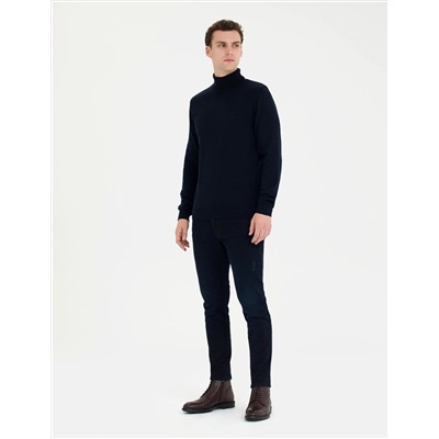Lacivert Slim Fit Balıkçı Yaka Basic Triko Kazak