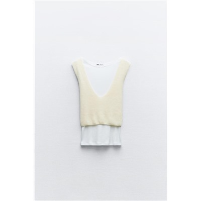 CONTRAST CHUNKY KNIT T-SHIRT