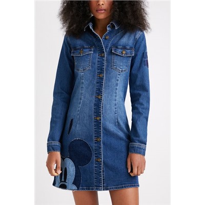 Vestido denim slim Mickey Mouse