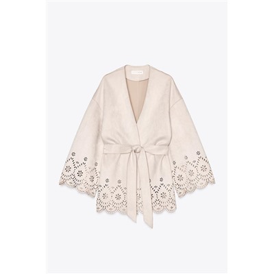 OPENWORK SUEDE-EFFECT TRENCH COAT
