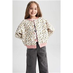 Defacto Kız Çocuk Çiçek Desenli Bomber Yaka Kapitoneli Ceket Hırka W6846A622SP