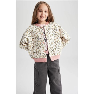 Defacto Kız Çocuk Çiçek Desenli Bomber Yaka Kapitoneli Ceket Hırka W6846A622SP